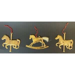 Lot of 3 Vintage Dept 56 Hong Kong Brass Rocking Horse Christmas Tree Ornament